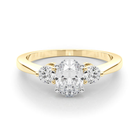 Yellow gold Three-Stone Oval Solitaire Ring with Tapered Band and Four-Prong Setting