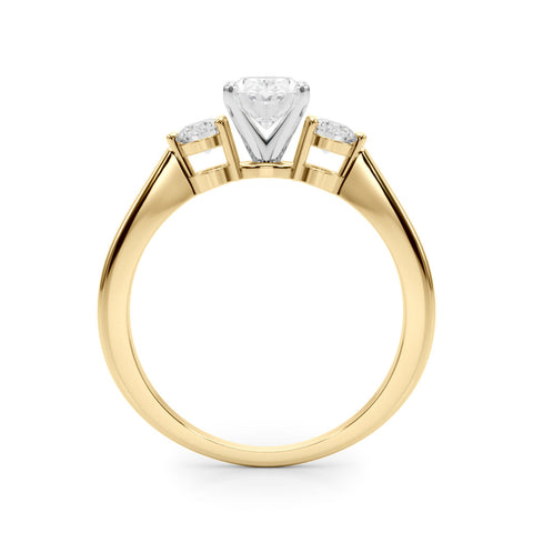 Yellow gold Three-Stone Oval Solitaire Ring with Tapered Band and Four-Prong Setting