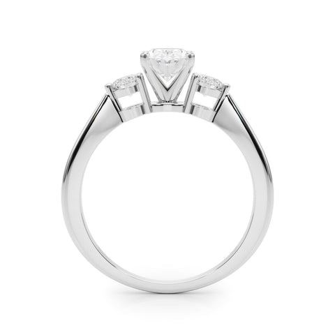 White gold Three-Stone Oval Solitaire Ring with Tapered Band and Four-Prong Setting