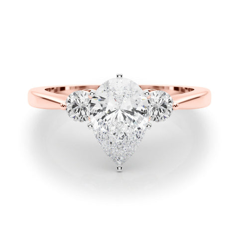 Rose gold Three-Stone Pear Solitaire Ring with Tapered Band and Six-Prong Setting