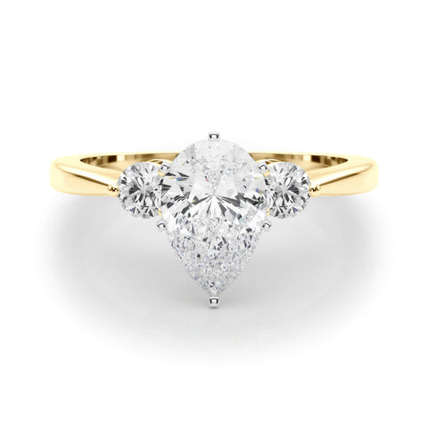 Yellow gold Three-Stone Pear Solitaire Ring with Tapered Band and Six-Prong Setting