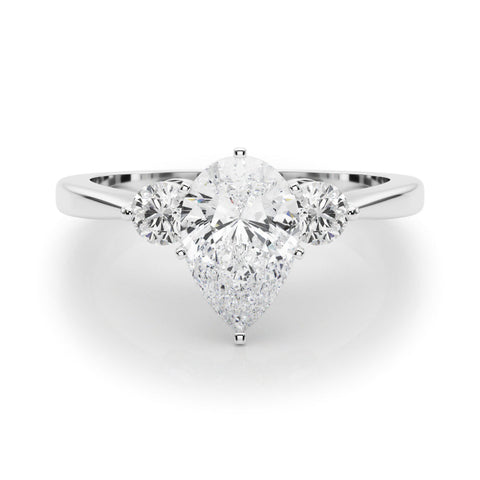 White gold Three-Stone Pear Solitaire Ring with Tapered Band and Six-Prong Setting