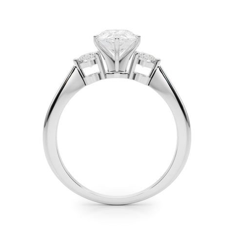 Platinum Three-Stone Pear Solitaire Ring with Tapered Band and Four-Prong Setting