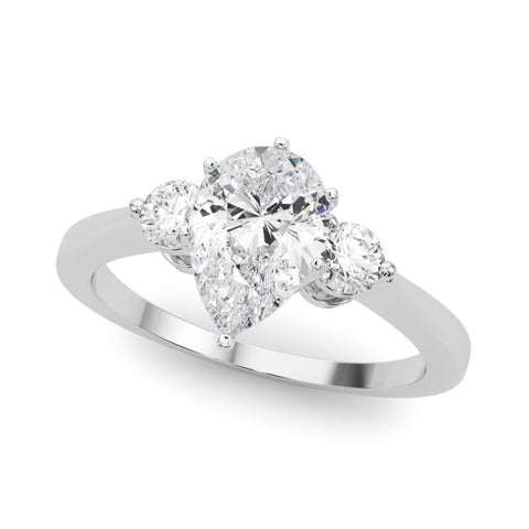 Platinum Three-Stone Pear Solitaire Ring with Tapered Band and Four-Prong Setting