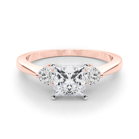 Rose gold Three-Stone Princess Solitaire Ring with Tapered Band and Four-Prong Setting