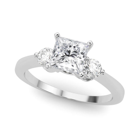 Platinum Three-Stone Princess Solitaire Ring with Tapered Band and Four-Prong Setting