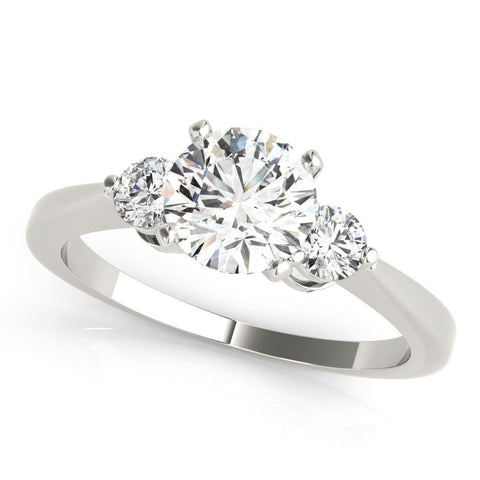 Platinum Three-Stone Round Solitaire Ring with Tapered Band and Four-Prong Setting