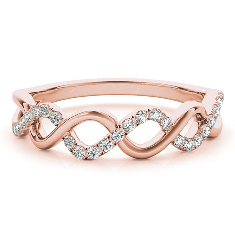 Rose gold Twist Infinity Diamond Band with Round Stones and Pavé Setting