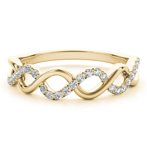 Yellow gold Twist Infinity Diamond Band with Round Stones and Pavé Setting