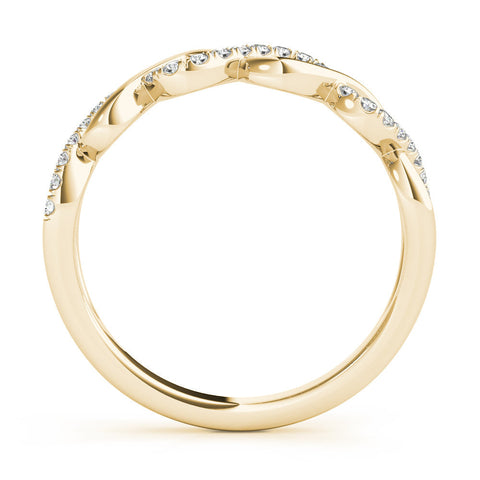 Yellow gold Twist Infinity Diamond Band with Round Stones and Pavé Setting