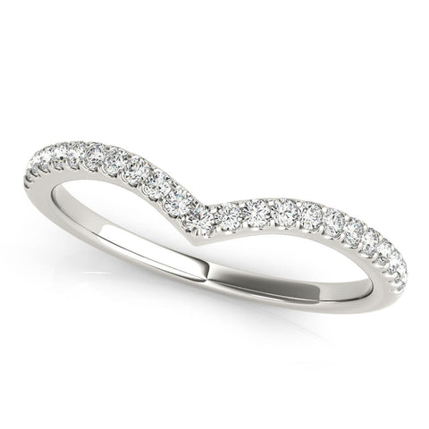 White gold Pavé Round Diamond Chevron Band with Shared Prong Setting