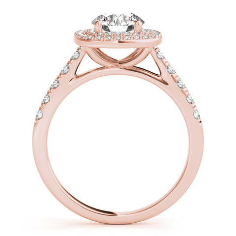 Rose gold Cushion Halo Round Diamond Pavé Band Ring with Four-Prong Setting
