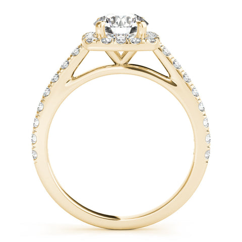 Yellow gold Cushion Halo Round Diamond Pave Band Four-Prong Ring