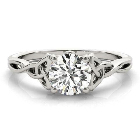 Platinum Round Solitaire Celtic Knot Engagement Ring with Four-Prong Setting