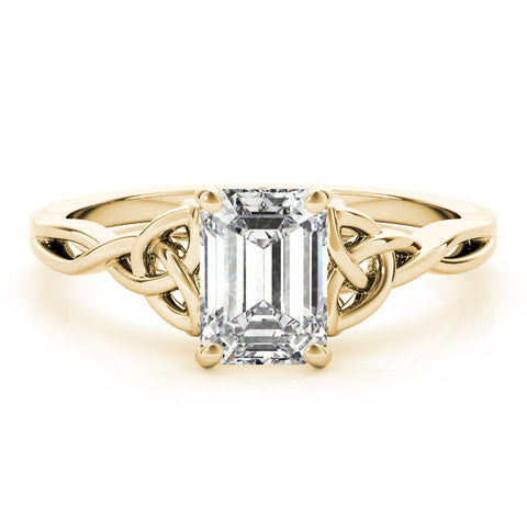 Yellow gold Cushion Cut Solitaire Celtic Knot Ring with Four-Prong Setting