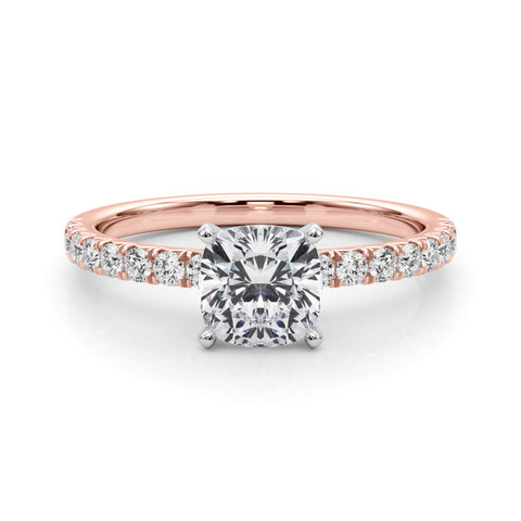 Rose gold Cushion Solitaire Pave Diamond Engagement Ring with Four-Prong Setting
