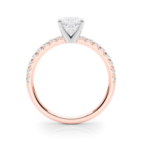 Rose gold Cushion Solitaire Pave Diamond Engagement Ring with Four-Prong Setting