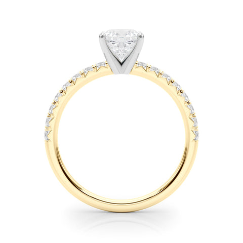 Yellow gold Cushion Solitaire Pave Diamond Engagement Ring with Four-Prong Setting