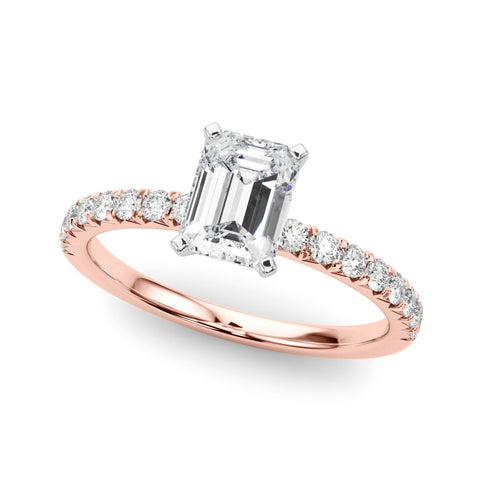 Rose gold Emerald Solitaire Pave Diamond Engagement Ring with Four-Prong Setting