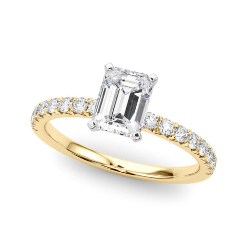 Yellow gold Emerald Solitaire Pave Diamond Engagement Ring with Four-Prong Setting