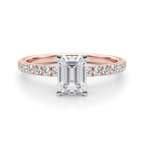 Rose gold Emerald Solitaire Pave Diamond Engagement Ring with Four-Prong Setting