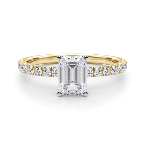 Yellow gold Emerald Solitaire Pave Diamond Engagement Ring with Four-Prong Setting