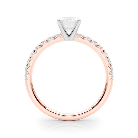 Rose gold Emerald Solitaire Pave Diamond Engagement Ring with Four-Prong Setting