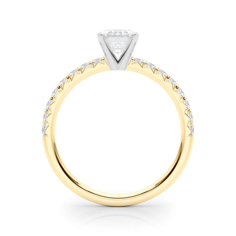 Yellow gold Emerald Solitaire Pave Diamond Engagement Ring with Four-Prong Setting
