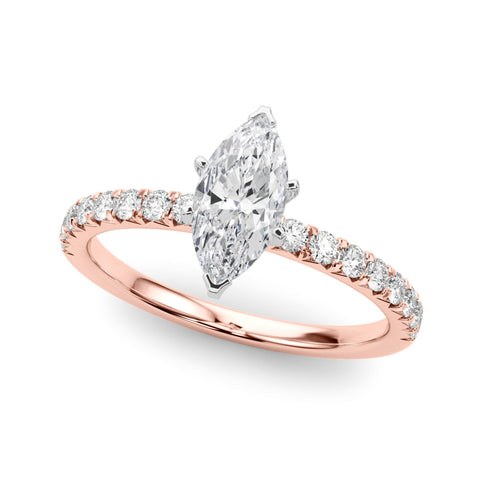 Rose gold Marquise Solitaire Pave Diamond Engagement Ring with Four-Prong Setting
