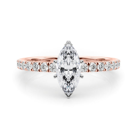 Rose gold Marquise Solitaire Pave Diamond Engagement Ring with Four-Prong Setting