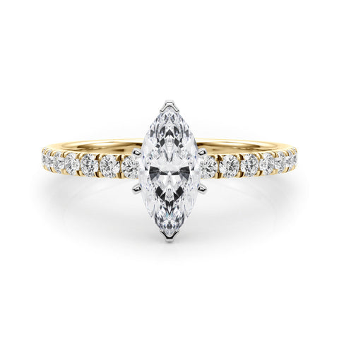 Yellow gold Marquise Solitaire Pave Diamond Engagement Ring with Four-Prong Setting