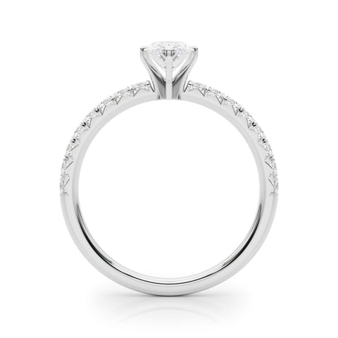Silver Marquise Solitaire Pave Diamond Engagement Ring with Four-Prong Setting