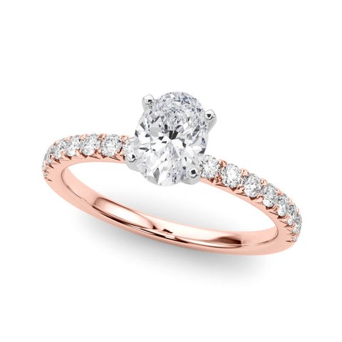 Rose gold Oval Solitaire Pave Diamond Engagement Ring with Four-Prong Setting