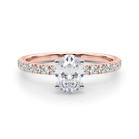 Rose gold Oval Solitaire Pave Diamond Engagement Ring with Four-Prong Setting