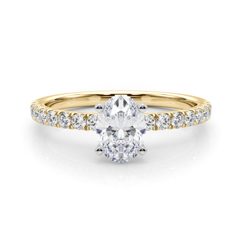 Yellow gold Oval Solitaire Pave Diamond Engagement Ring with Four-Prong Setting