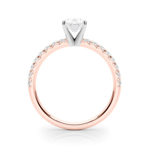 Rose gold Oval Solitaire Pave Diamond Engagement Ring with Four-Prong Setting