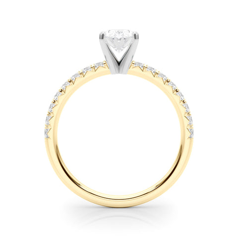 Yellow gold Oval Solitaire Pave Diamond Engagement Ring with Four-Prong Setting