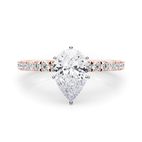 Rose gold Pear Solitaire Pave Diamond Engagement Ring with Four-Prong Setting