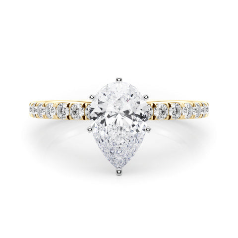 Yellow gold Pear Solitaire Pave Diamond Engagement Ring with Four-Prong Setting