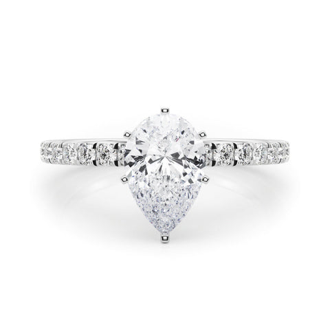 White gold Pear Solitaire Pave Diamond Engagement Ring with Four-Prong Setting
