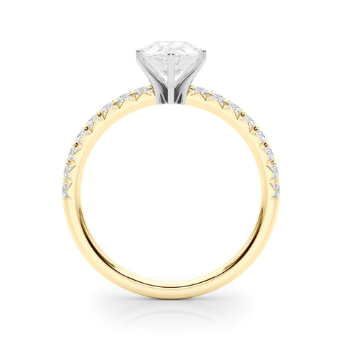 Yellow gold Pear Solitaire Pave Diamond Engagement Ring with Four-Prong Setting