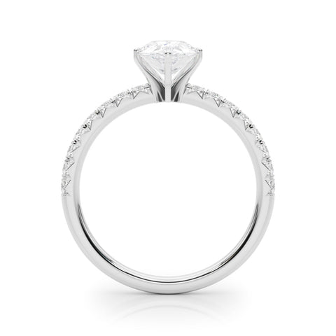 Silver Pear Solitaire Pave Diamond Engagement Ring with Four-Prong Setting