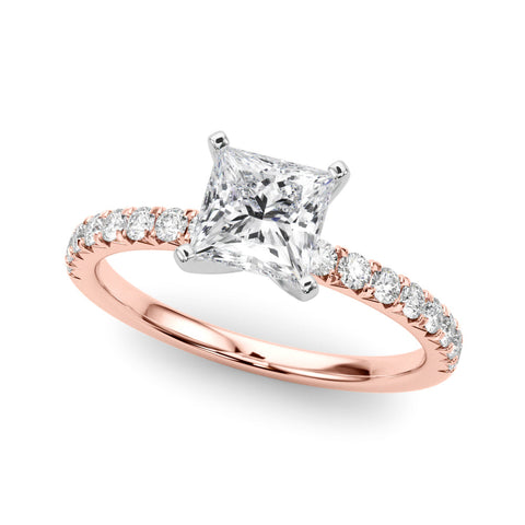 Rose gold Round Solitaire Pave Diamond Engagement Ring with Four-Prong Setting