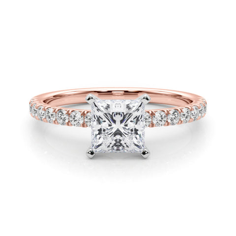 Rose gold Round Solitaire Pave Diamond Engagement Ring with Four-Prong Setting