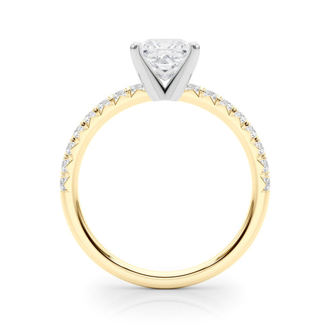 Yellow gold Princess Solitaire Pave Diamond Engagement Ring with Four-Prong Setting