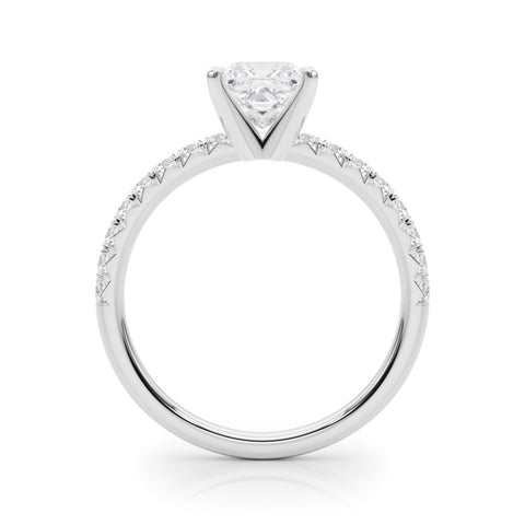 Platinum Round Solitaire Pave Diamond Engagement Ring with Four-Prong Setting