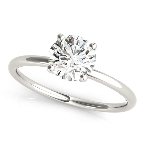 White gold Round Solitaire Diamond Ring with 4-Prong Setting on a Classic Band