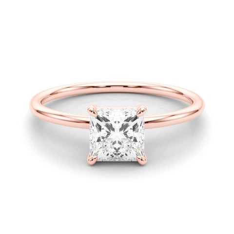 Rose gold Princess Cut Solitaire Engagement Ring with Thin Band and Four-Prong Setting