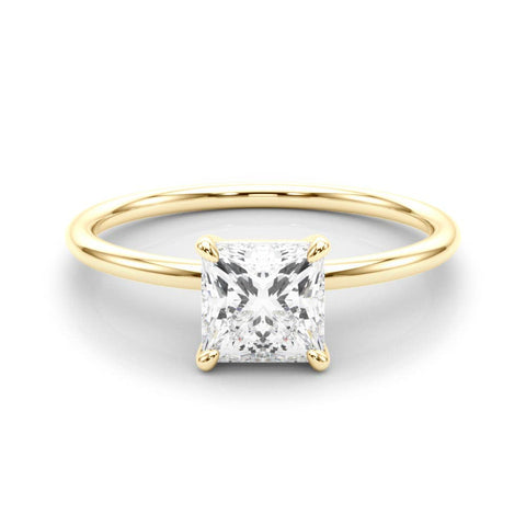 Yellow gold Princess Cut Solitaire Engagement Ring with Thin Band and Four-Prong Setting