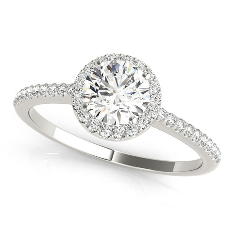 White gold Halo Round Diamond Pavé Band Four-Prong Ring